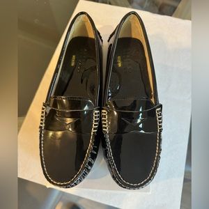 Barneys NY black patent loafers, size 38, new in box.
